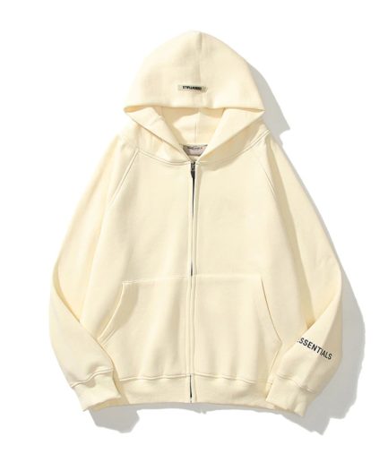 Essentials Reflective Prints Zip-up Oversized Cream Hoodie